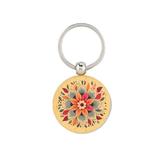 Breloc din lemn rotund, Piksel, cu inel metalic, personalizat, Mandala