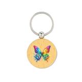 Breloc din lemn rotund, Piksel, cu inel metalic, personalizat, Model F19
