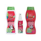 Set Sampon 400ml, Balsam 400ml, Spray descurcare par 125ml Cosmaline Soft Wave Kids, >90% naturale, copii, cu capsuni