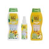 Set Sampon 400ml, Balsam 400ml, Spray descurcare par 125ml Cosmaline Soft Wave Kids, >90% naturale, copii, cu musetel
