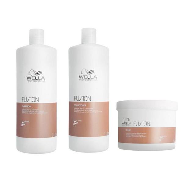 Pachet de Reparare pentru Par Deteriorat - Wella Professionals Fusion: Sampon 1000 ml, Balsam 1000 ml, Masca 500 ml