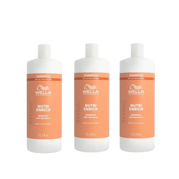 Pachet 3 x Sampon Intens Nutritiv pentru Par Uscat si Deteriorat - Wella Professionals Invigo Nutri-Enrich, 1000 ml