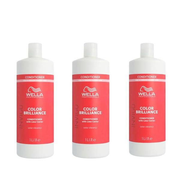 Pachet 3 x Balsam pentru Par Vopsit cu Fir Subtire/Normal - Wella Professionals Invigo Color Brilliance Fine/Normal, 1000 ml