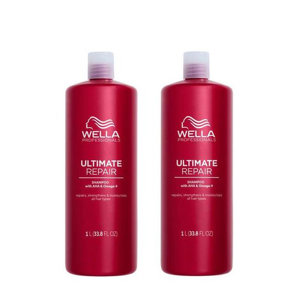 Pachet 2 x Sampon Reparator cu AHA & Omega 9 pentru Par Deteriorat Pasul 1 - Wella Professionals Ultimate Repair Shampoo, 1000 ml