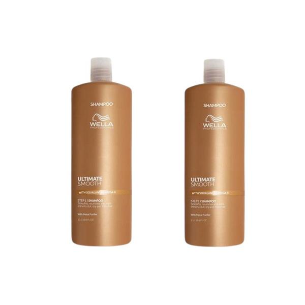 Pachet 2 x Sampon Hidratant pentru Par Uscat si Lipsit de Stralucire cu Squalan & Omega 9 - Wella Professionals Ultimate Smooth cu Efect Anti-electrizare, 1000 ml