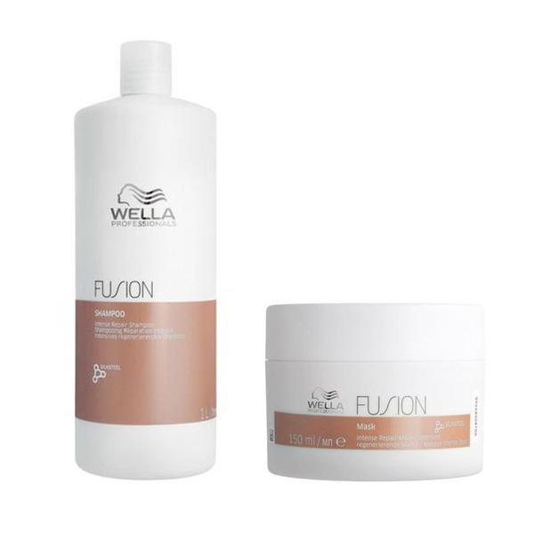Pachet de Reparare pentru Par Deteriorat - Wella Professionals Fusion: Sampon 1000 ml, Masca 150 ml