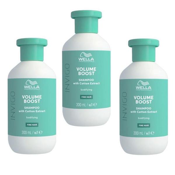 Pachet 3 x Sampon pentru Par Lipsit de Volum - Wella Professionals Invigo Volume Boost, 300 ml