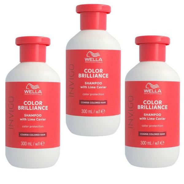 Pachet 3 x Sampon pentru Par Vopsit cu Fir Gros - Wella Professionals Invigo Color Brilliance Coarse, 300 ml