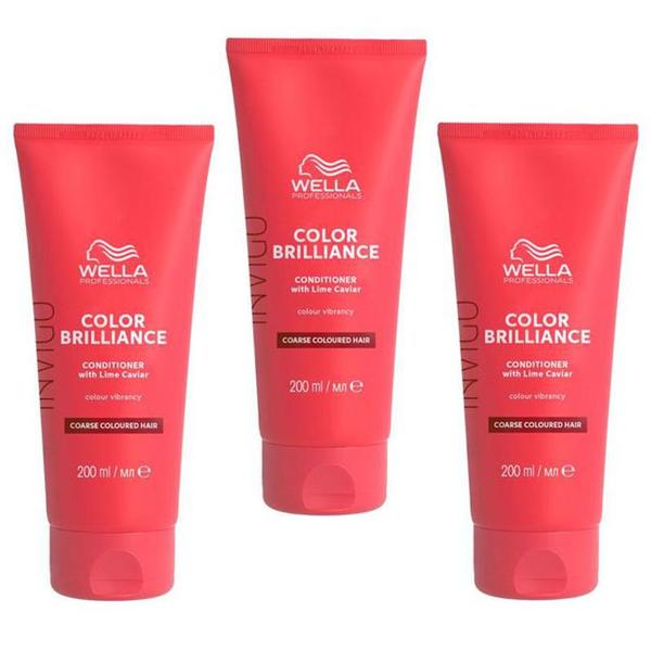Pachet 3 x Balsam pentru Par Vopsit cu Fir Gros - Wella Professionals Invigo Color Brilliance Coarse, 200 ml