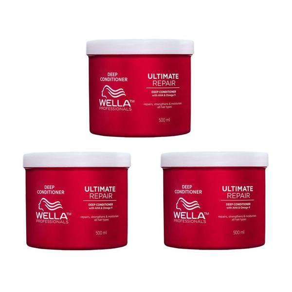 Pachet 3 x Balsam de Reparare cu AHA & Omega 9 Pentru Par Deteriorat Pasul 2 - Wella Professionals Ultimate Repair Deep Conditioner, 500 ml