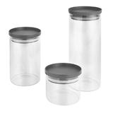 Set 3 borcane sticla borosilicat, pentru condimente, transparente, D:10 cm