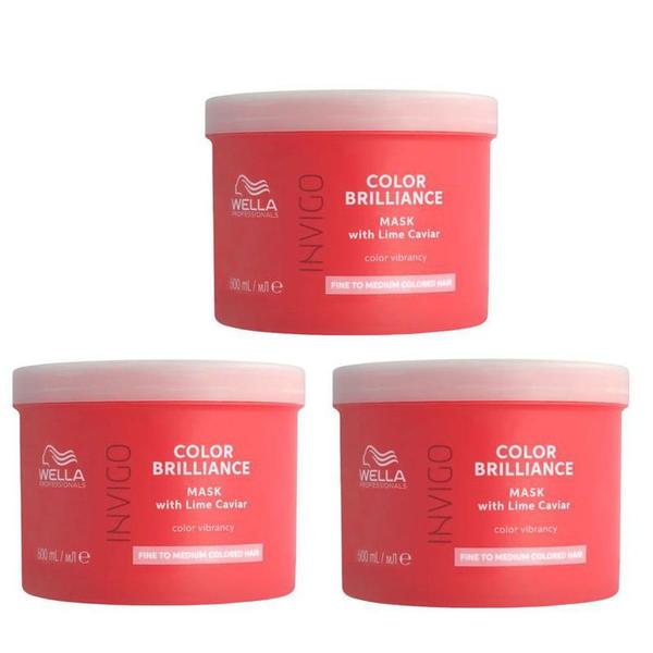 Pachet 3 x Masca pentru Par Vopsit cu Fir Subtire/Normal - Wella Professionals Invigo Color Brilliance Fine/Normal, 500 ml