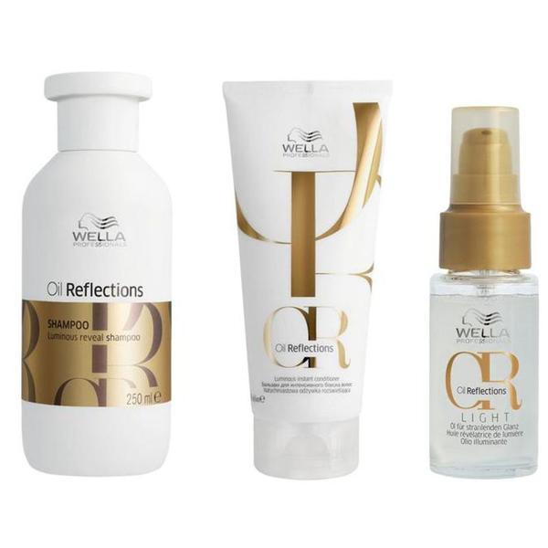 Pachet pentru Par Neted si Stralucitor - Wella Professionals Oil Reflections Luminous: Sampon 250 ml, Balsam 200 ml, Ulei 30 ml