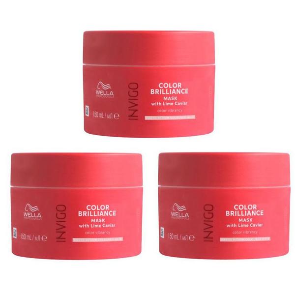 Pachet 3 x Masca pentru Par Vopsit cu Fir Subtire/Normal - Wella Professionals Invigo Color Brilliance Fine/Normal, 150 ml