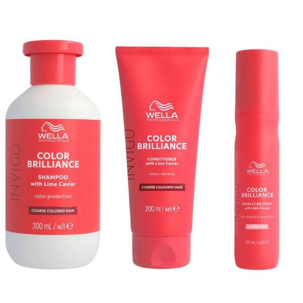 Pachet pentru Par Vopsit cu Fir Gros - Wella Professionals Invigo Color Brilliance Coarse: Sampon 300 ml, Balsam 200 ml, Spray Miracle BB 150 ml