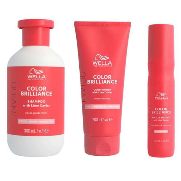 Pachet pentru Par Vopsit cu Fir Subtire/Normal - Wella Professionals Invigo Color Brilliance Fine/Normal: Sampon 300 ml, Balsam 200 ml, Spray Miracle BB 150 ml