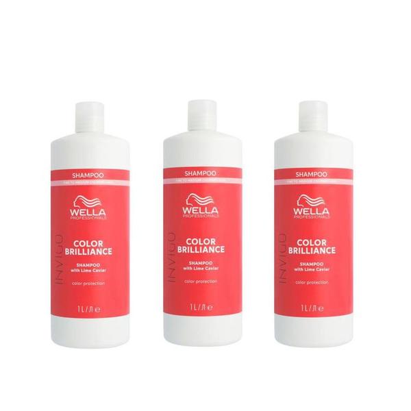 Pachet 3 x Sampon pentru Par Vopsit Fir Subtire/Normal - Wella Professionals Invigo Color Brilliance Fine/Normal Shampoo, 1000 ml