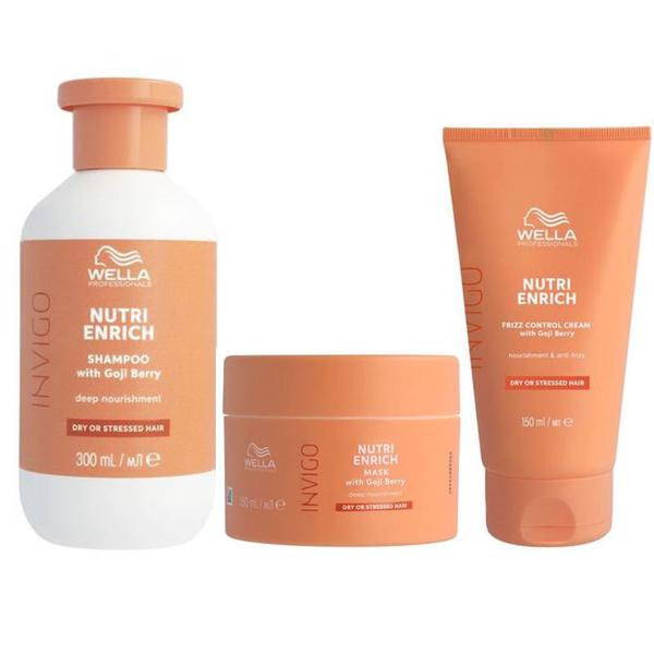 Pachet Intens Nutritiv pentru Par Uscat si Deteriorat - Wella Professionals Invigo Nutri-Enrich: Sampon 300 ml, Masca 150 ml, Crema 150 ml