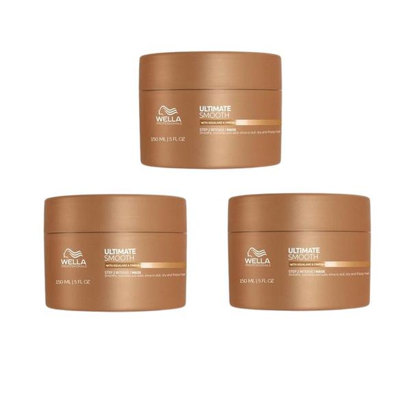 Pachet 3 x Masca Hidratanta pentru Par Uscat si Lipsit de Stralucire cu Squalan & Omega 9 - Wella Professionals Ultimate Smooth cu Efect Anti-electrizare, 150  ml