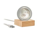 Lampa de birou, glob din sticla, 3D, Led Lampa de veghe, Piksel, suport din lemn, incarcare USB