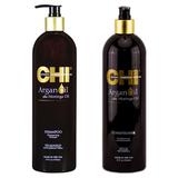 Pachet cu Ulei de Argan - CHI Farouk Argan Oil Plus Moringa Oil: Sampon 739 ml, Balsam 739 ml