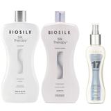 Pachet Nutritiv - Biosilk Farouk Silk Therapy: Sampon 1000 ml, Balsam 1006 ml, Balsam Leave-In 167 ml