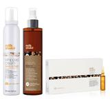 Pachet pentru Par Deteriorat - Milk Shake Integrity & Strength: Balsam Spuma, 200 ml + Spray Tratament, 250 ml + Fiole Tratament, 8 x 10 ml