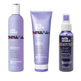 Pachet pentru Par Blond, Gri sau Alb - Milk Shake Silver Shine: Sampon Silver Shine Light, 300 ml + Balsam, 250 ml + Spray Nuantator pentru Neutralizarea Tonurilor de Galben, 100 ml