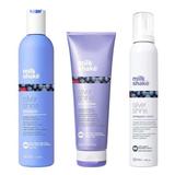 Pachet pentru Par Blond, Gri sau Alb - Milk Shake Silver Shine: Sampon, 300 ml + Balsam, 250 ml + Spuma, 200 ml
