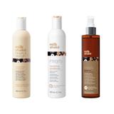 Pachet Tratament Complet pentru Par Uscat si Deteriorat - Milk Shake Integrity & Strength: Sampon, 300 ml + Balsam, 300 ml + Spray Tratament, 250 ml