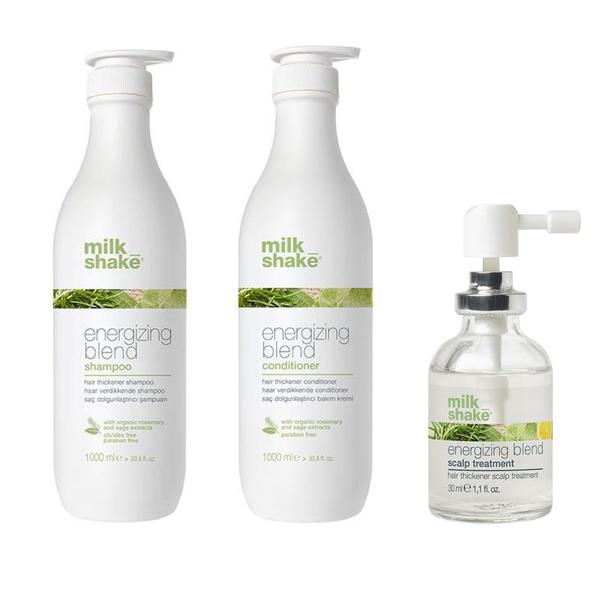 Pachet Energizant si Revitalizant pentru Par Fin, Subtire si Fragil - Milk Shake Energizing Blend: Sampon, 1000 ml + Balsam, 1000 ml + Tratament, 30 ml