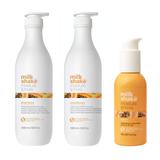 Pachet Hidratant si Stralucire pentru Par Uscat - Milk Shake Moisture & More: Sampon, 1000 ml + Balsam, 1000 ml + Ser, 100 ml