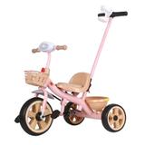 Tricicleta copii 2-5 ani cu maner parental detasabil, Roz, Suport picioare, Pahar si doua cosuri pentru jucarii