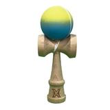 Jucarie Kendama X Originala, Profesionala, Flippy, din Lemn, Rubber Grip, 18 cm, Gradient Galben/Albastru/Verde