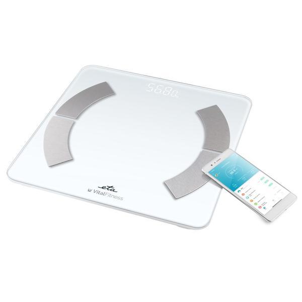 Cantar de persoane Eta Vital Fitness 2779 90000, 180 kg, aplicatie ETA Smart, analiza 18 parametri corporali, alb