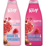 Pachet pentru Par Uscat si Deteriorat - Keff Argan Oil & Pomegranate: Sampon 500 ml + Balsam 500 ml