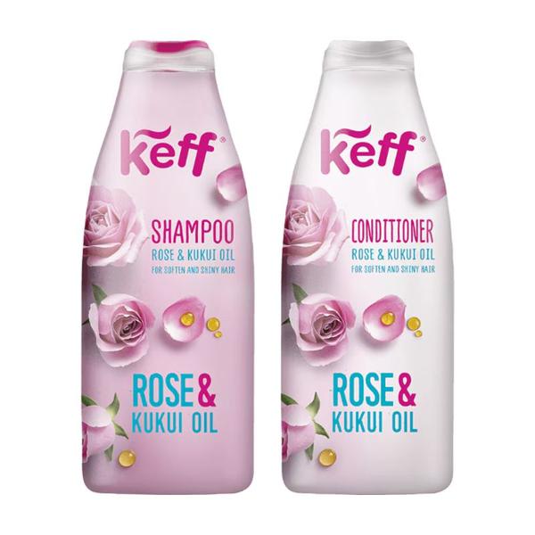 Pachet pentru Hidratare - Keff Rose & Kukui Oil: Sampon 500 ml + Balsam 500 ml