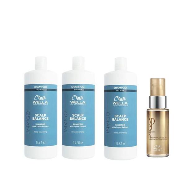 Oferta Black Friday 2025: 3 x Sampon pentru Curatare Profunda pentru Scalp Gras - Wella Professionals Invigo Scalp Balance Deep Cleansing, 1000 ml + Ulei Reconstructiv 30 ml