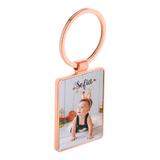 Breloc metalic, personalizat, Piksel, dreptunghiular, cu finisaj auriu roz in cutie kraft