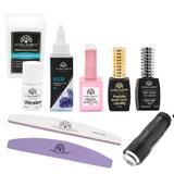 Set Manichiura Fashion varianta 1 (Servetele, Cleanser, Ultrabond, Base, French Rubber, Oja 8 ml, Top 12 ml, Lanterna, Buffer)