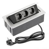 Priza incorporabila in blat Soft, cu 3 prize Schuko, finisaj aluminiu