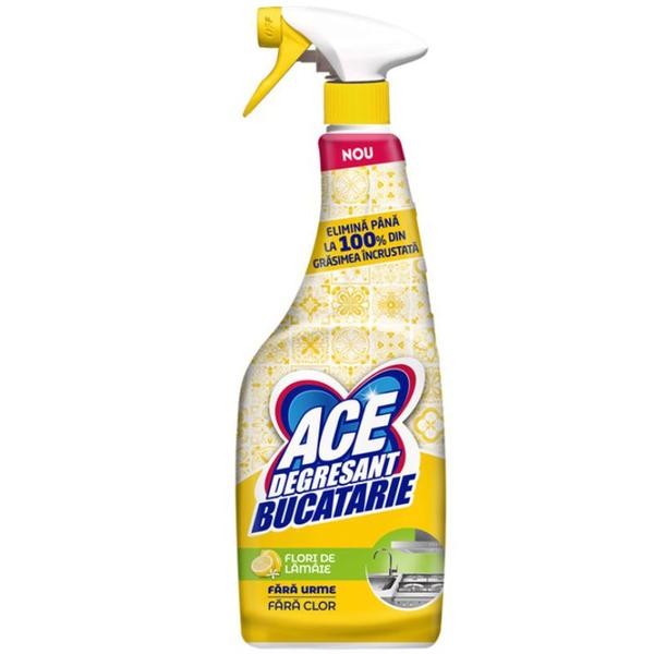 Spray Degresant pentru Bucatarie cu Parfum de Flori de Lamai, fara Clor - ACE Degresant Bucatarie, 650 ml