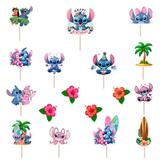 Set figurine tort/brioșe Lilo & Stitch, tematică roz, Bita Decorations, Photo Paper Glossy