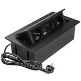 Priza incorporabila in blat Multi Soft, cu 2 prize Schuko, 2 porturi incarcare USB tip A + C, 1 port HDMI si 1 port RJ45, finisaj negru