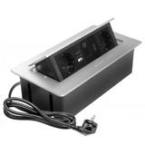 Priza incorporabila in blat Multi Soft, cu 2 prize Schuko, 2 porturi incarcare USB tip A + C, 1 port HDMI si 1 port RJ45, finisaj aluminiu