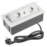 Priza incorporabila in blat Soft, cu 2 prize Schuko si 2 porturi incarcare USB tip A+C, finisaj alb