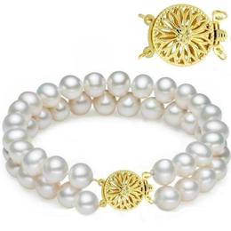 Bratara Dubla Aur Galben si Perle Naturale Albe Premium de 7-8 mm - Cadouri si Perle