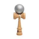Kendama Profesională din Lemn, 25 cm, Bilă Metalică Argintie, Joc de &Icirc;ndem&acirc;nare pentru Copii și Adulți