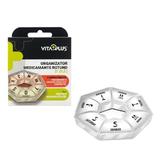 Organizator medicamente rotund VitaPlus, cu 7 compartimente, design compact si portabil