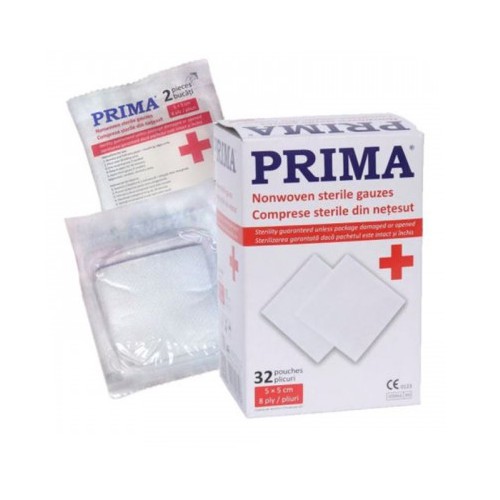 Comprese sterile ppsb prima, 8 pliuri, 5 x 5cm, 2 buc/plic, 32 plicuri